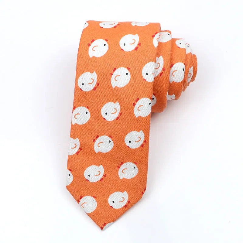 Korean style narrow cotton bow tie for men with printed cartoon pattern design
