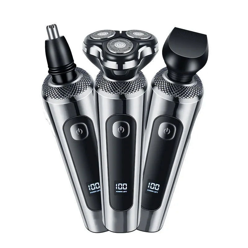 Digital USB rechargeable beard scraper with LED display on a five-in-one base bracket.