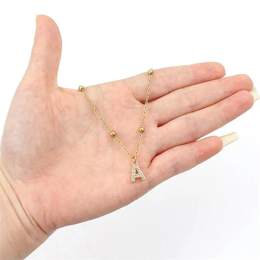 Light luxury copper letter pendant necklace with micro zircon inlay on O-ring chain