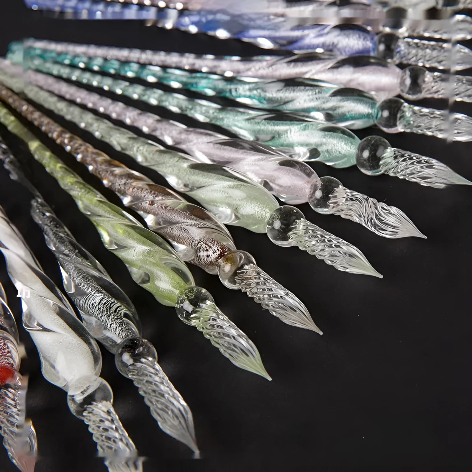 Glass crystal pen with coloured glaze dip art decoration in abstract modern design