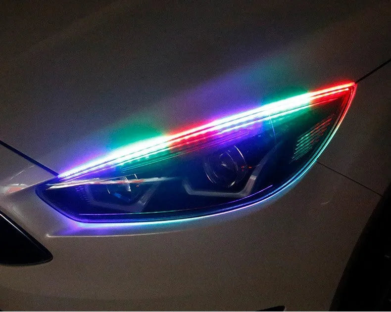 Remote control and set of multicolour RGB LED daytime running lights for cars in three length options