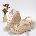 Women's wedge sandals with fish mouth toe design in black and milky white colours