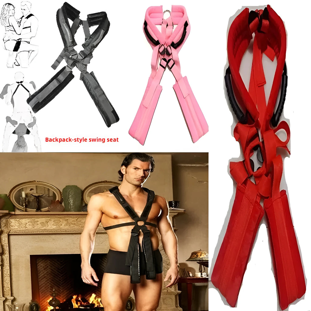 Nylon couple binding backpack swing in black for intimate play with adjustable shoulder straps