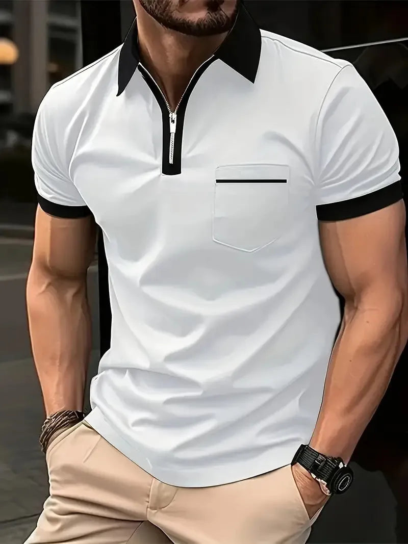 Men's casual short sleeve polo shirt with chest pocket in multiple colour combinations
