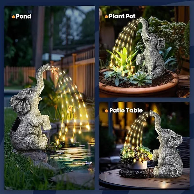 Resin elephant garden sculpture with LED light strip for outdoor decoration