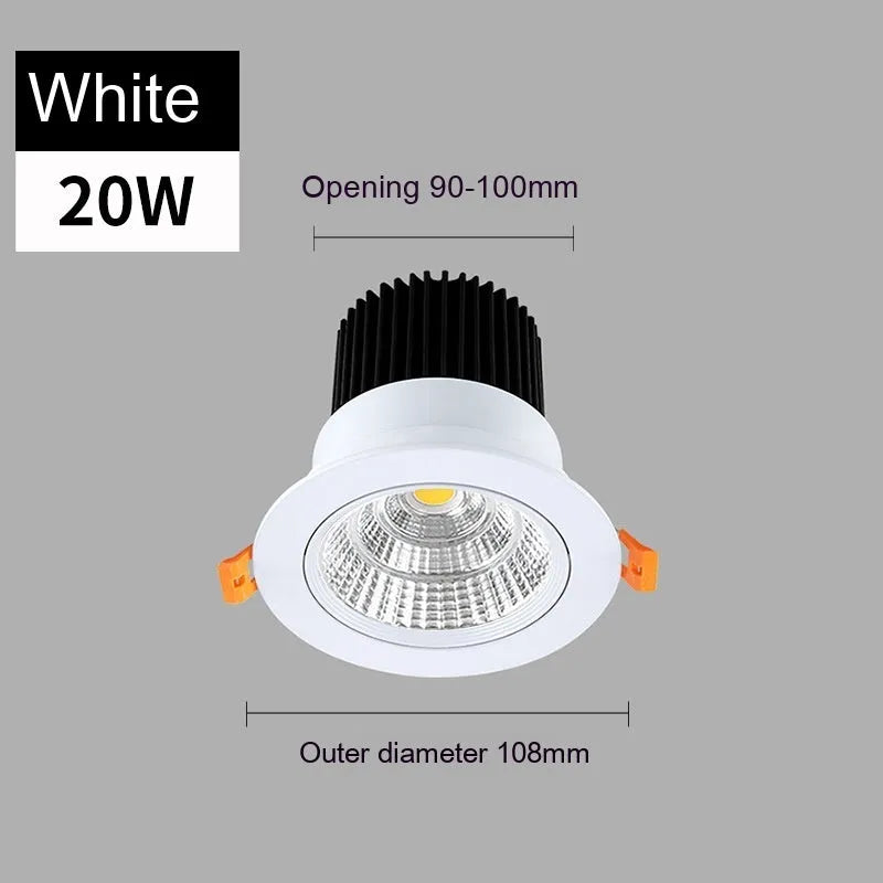 Modern recessed aluminium LED ceiling spotlight with three colour variable light settings.