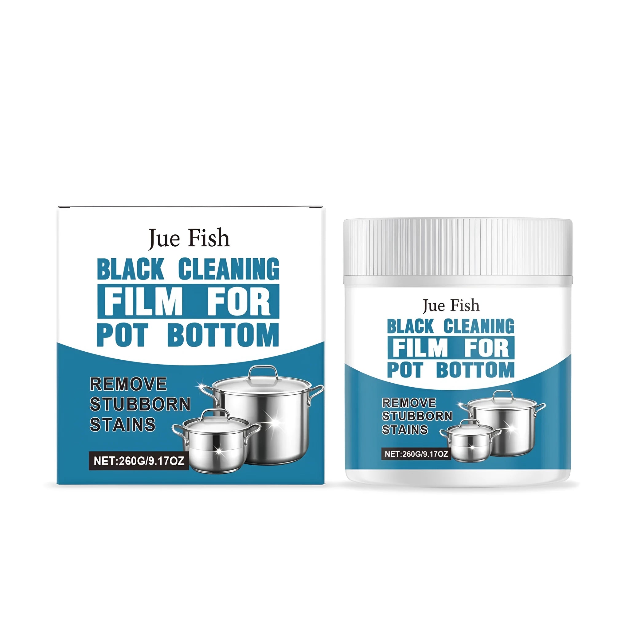 Black cleaning paste tub for pot bottoms, 260g, removing burnt grease and stains from cookware