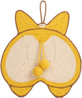 Yellow cat scratching pad with corgi butt designs, natural sisal surface and anti-slip base
