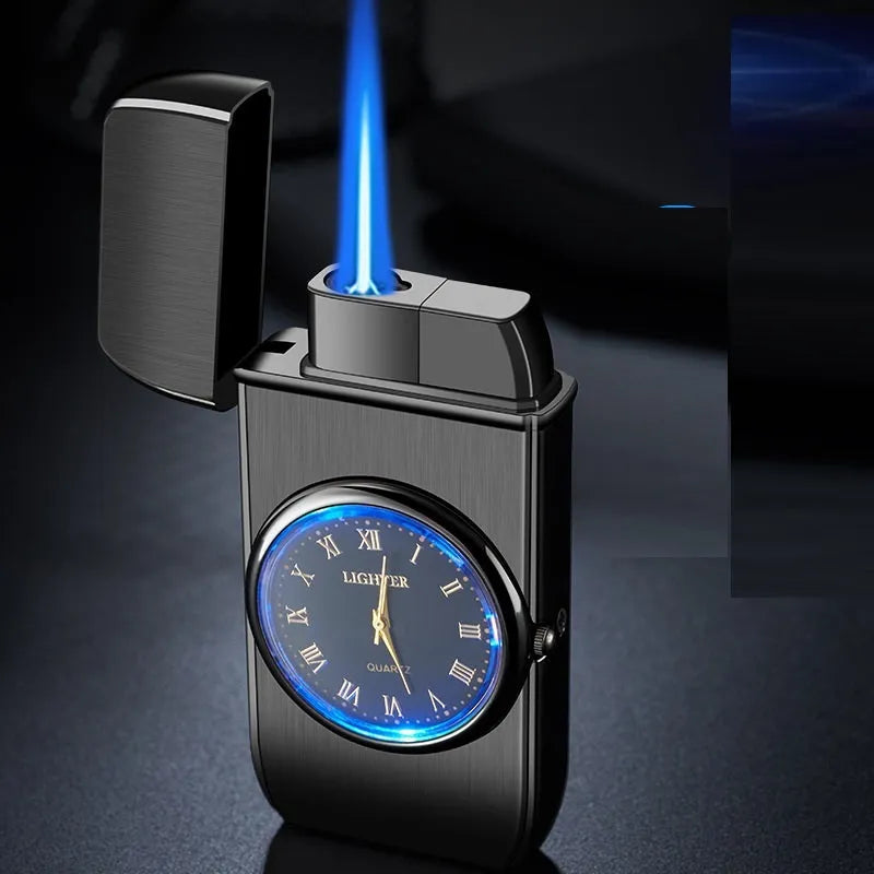 Multifunctional electronic watch cigarette lighter with LED lamp in metal brushed finishes