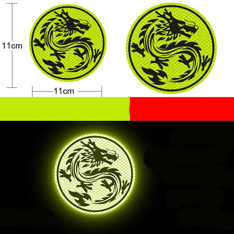 A pair of diamond reflective film warning stickers for vehicles, showing sample designs.