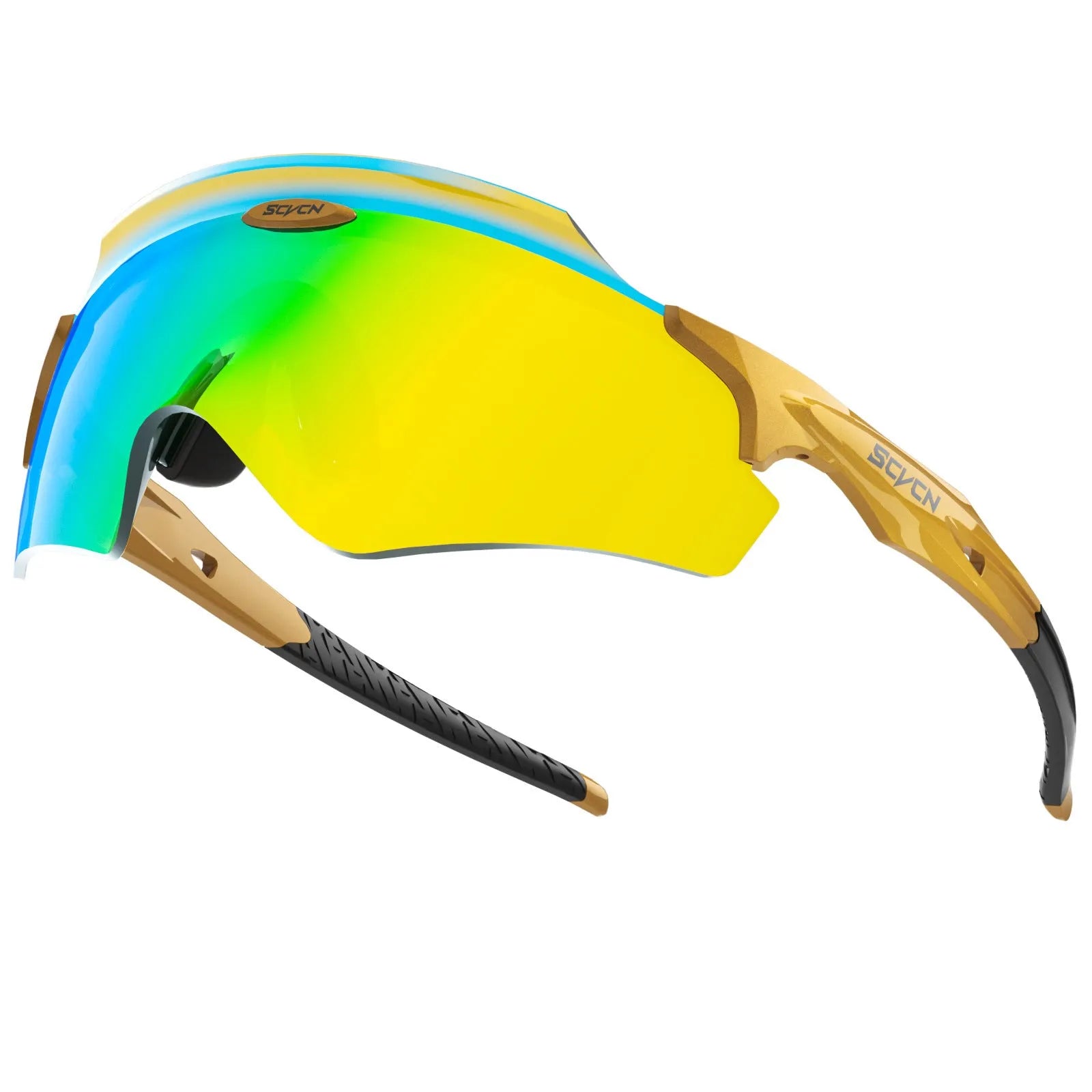 Frameless athletic windproof glasses with colourful integrated lens in sports design