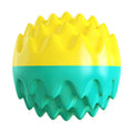 Blue rubber dog ball with spiky texture for dental cleaning and squeaker inside