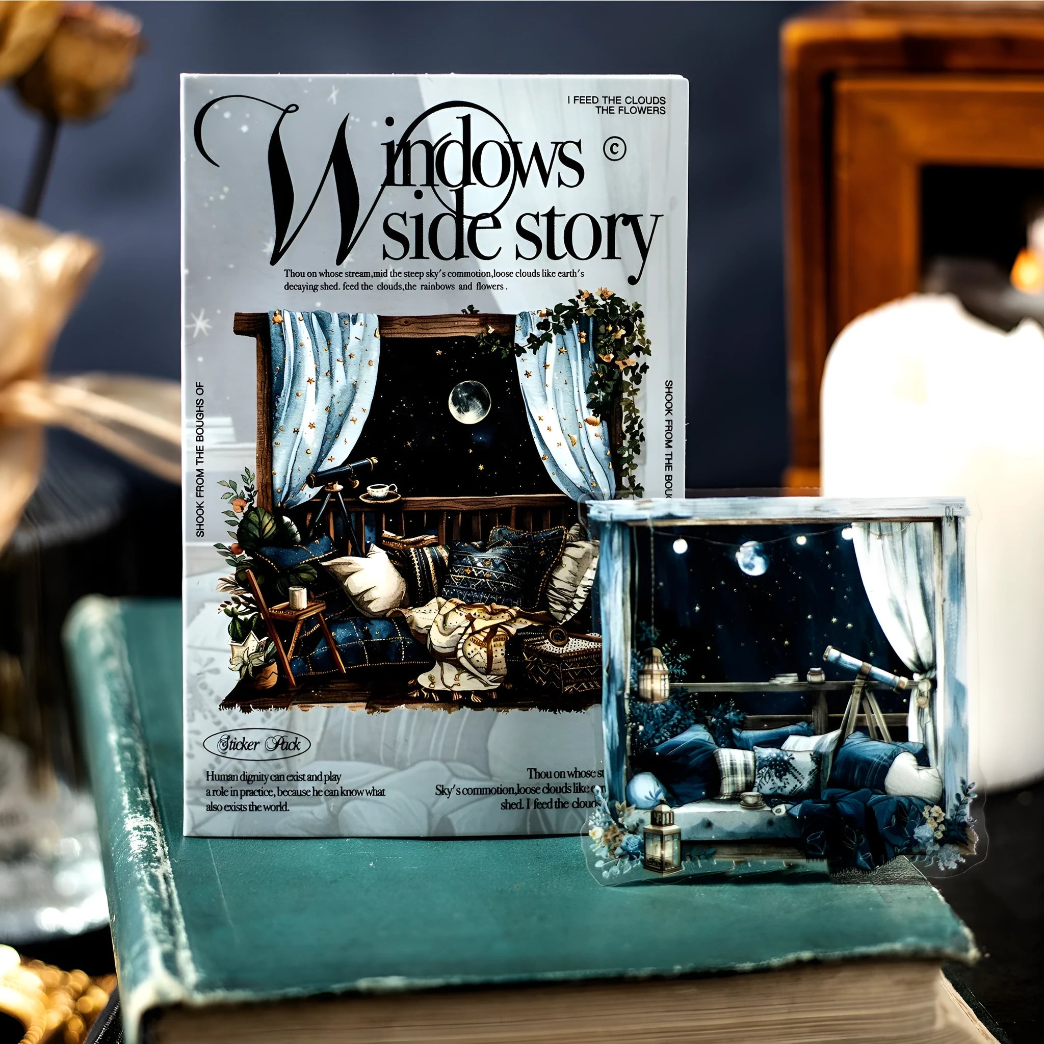 Retro style Window Story Series decorative journal stickers showing six different window-themed colour designs