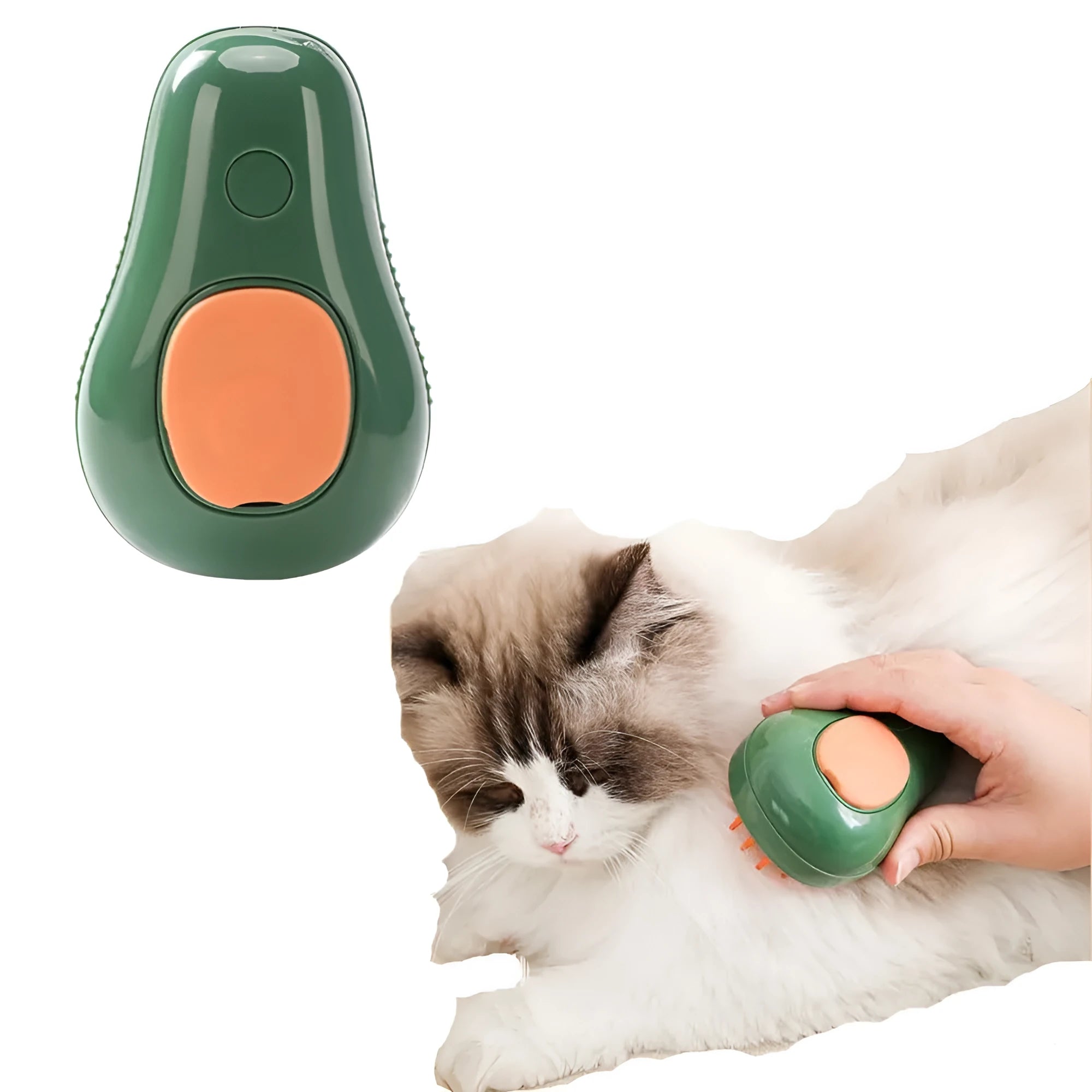 Green or white cat steam brush with water spray function and silicone teeth for pet grooming and massage