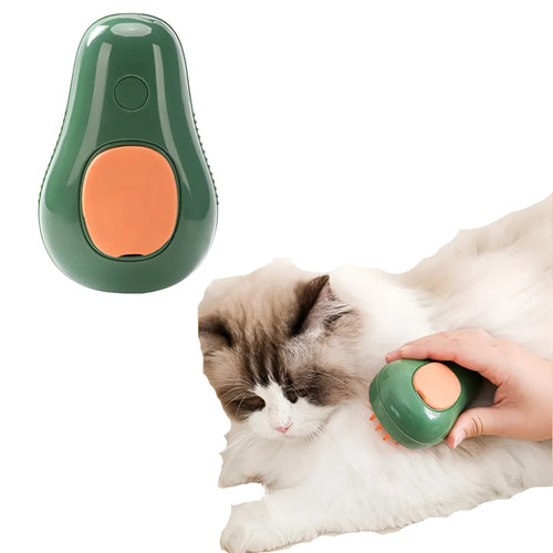 Green or white cat steam brush with water spray function and silicone teeth for pet grooming and massage
