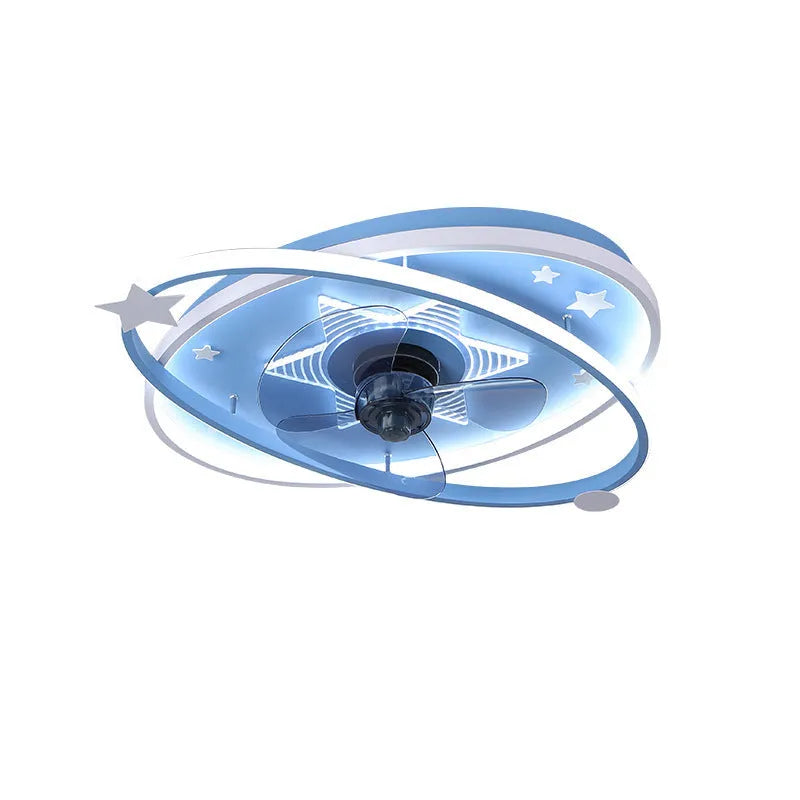 Modern simple blue children's bedroom ceiling fan with light and remote control.