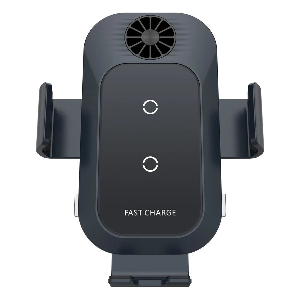 C35 colour car wireless charger phone holder mounted on car air vent, showing automatic clamping arms.