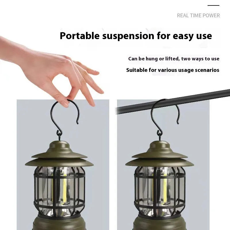 Portable LED camping lantern with magnetic base in dark green, black or red colours