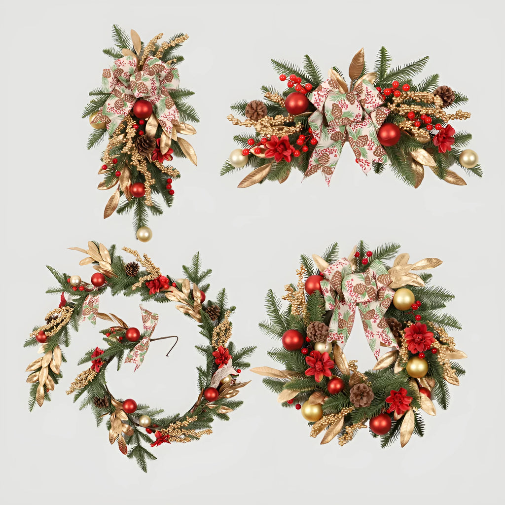 45 cm long plastic artificial Christmas garland with green foliage in American country style, optional LED lights version shown.