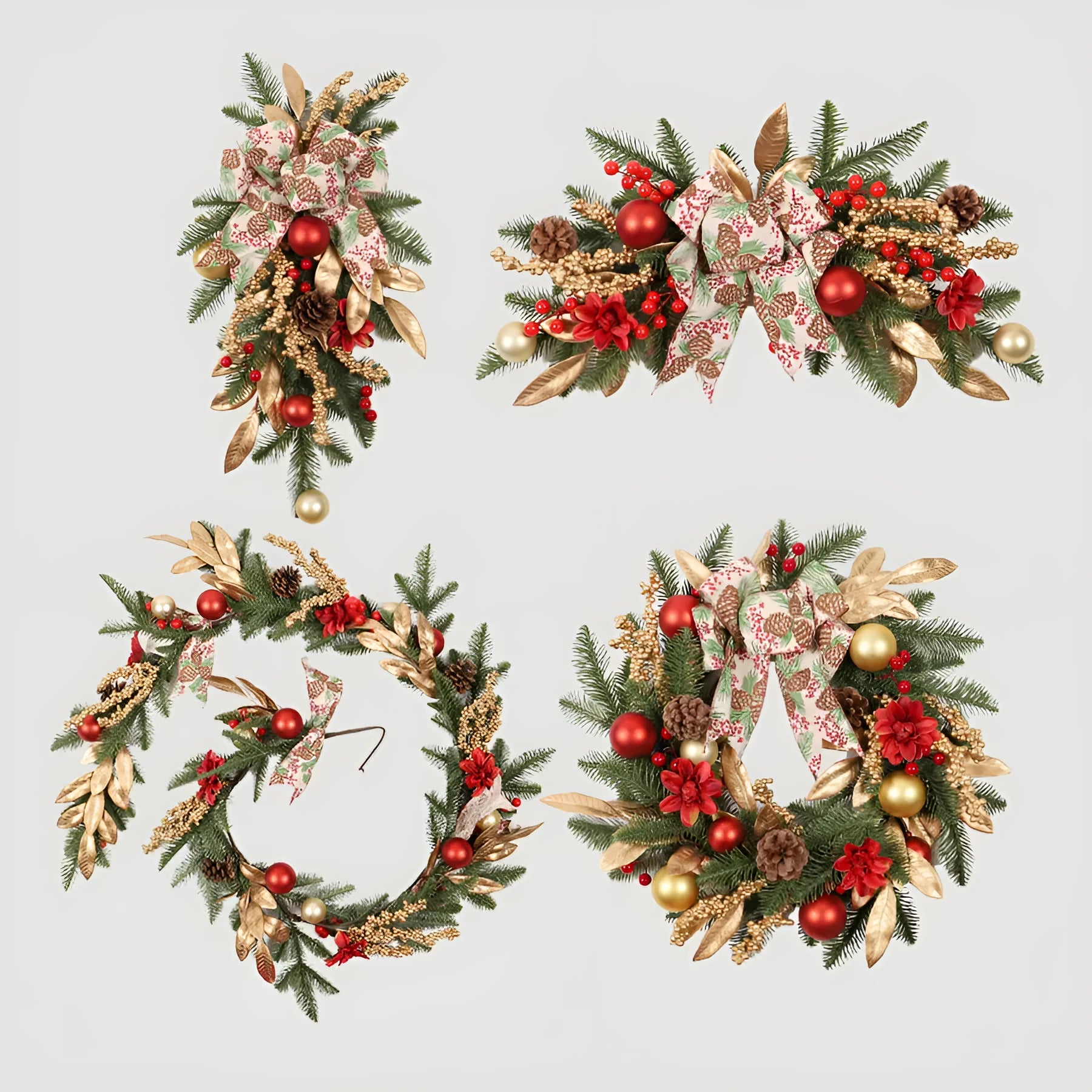 45 cm long plastic artificial Christmas garland with green foliage in American country style, optional LED lights version shown.