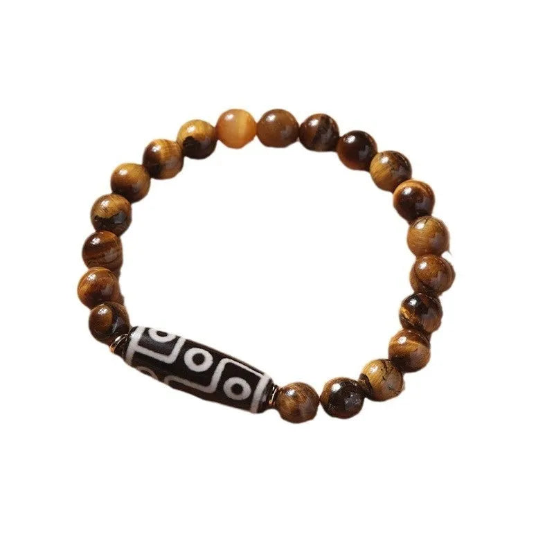 Single circle Buddha rosary bracelet with tigereye dzi bead in ethnic style