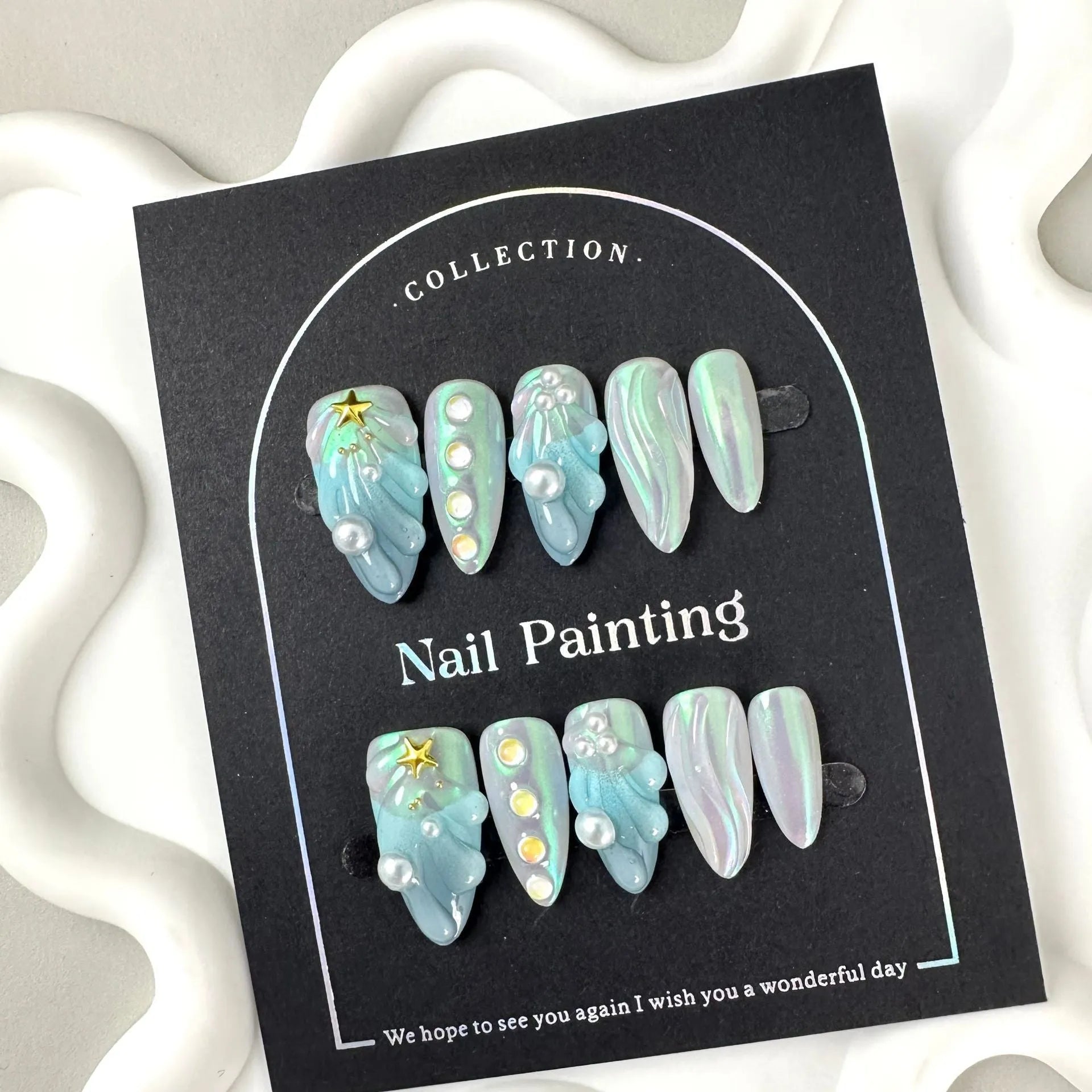 Hailang blue shell design nail stickers set in four sizes for decorative nail art