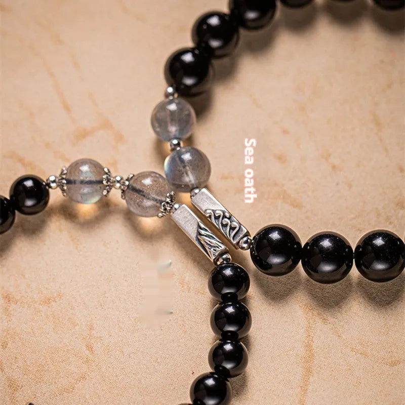 Obsidian Buddha beads couple bracelet DIY kit with 8mm and 10mm beads in national style