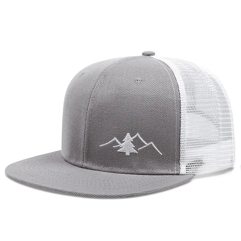 New outdoor trucker embroidered baseball cap for men in acrylic with dome crown and adjustable sizing
