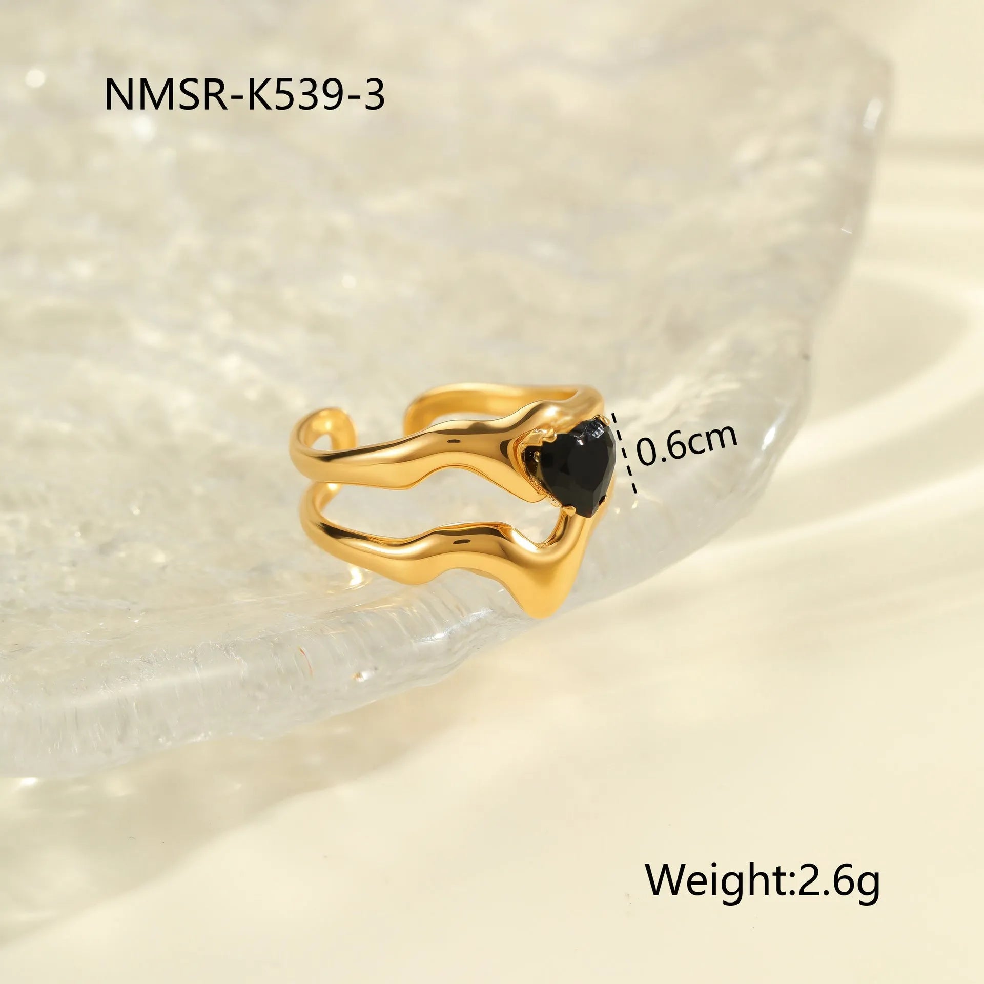 Open mouth adjustable titanium steel ring with geometric design and inlaid zircon details
