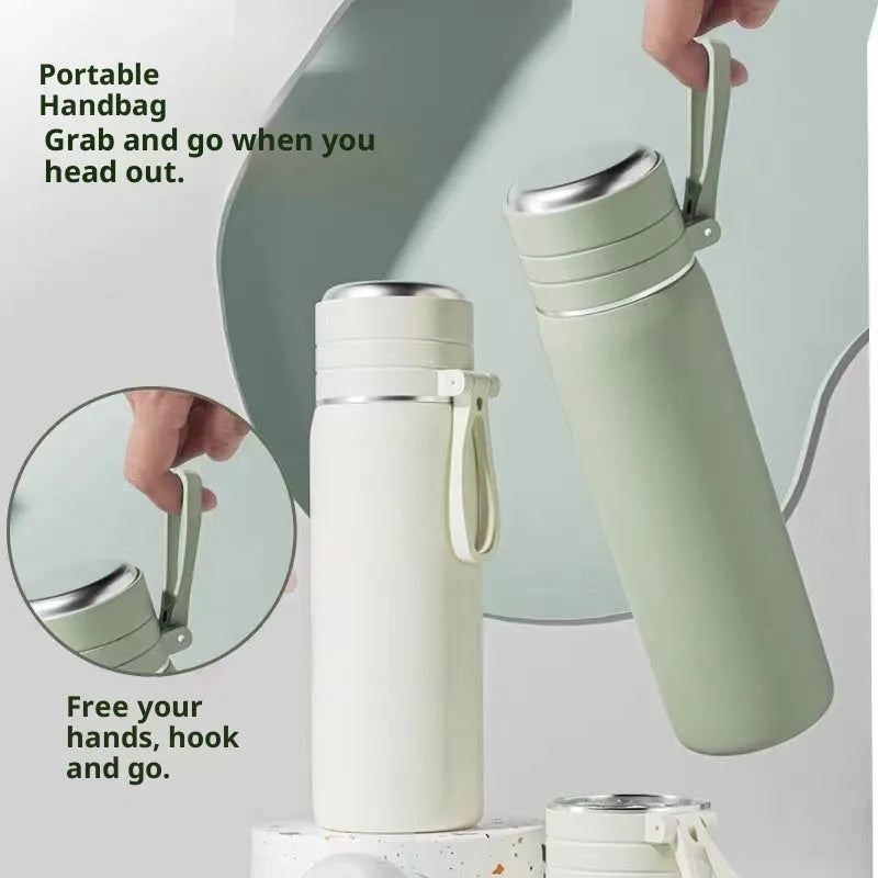316 stainless steel food grade thermos cup with tea and water separation, 500ml capacity, beige colour