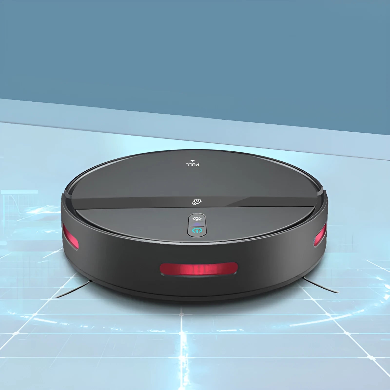 Automatic intelligent sweeping robot in black, 320x320x78mm, with 600ml dust capacity and brushless motor