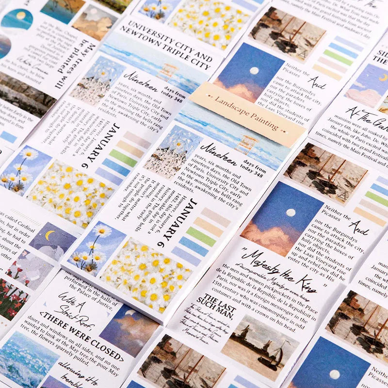 Paper stickers with landscape paintings, 60mm by 120mm, pack of 20 in various colours