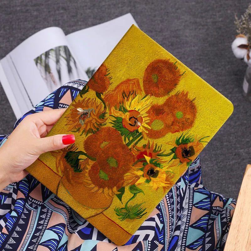 Handmade liquid silicone flip case for iPad featuring floral and oil painting designs.