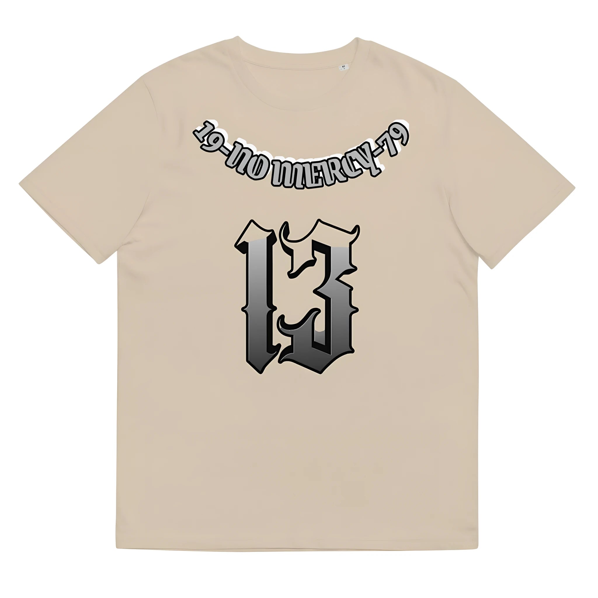 Grey loose fit cotton summer t-shirt with short sleeves and round neck on hanger