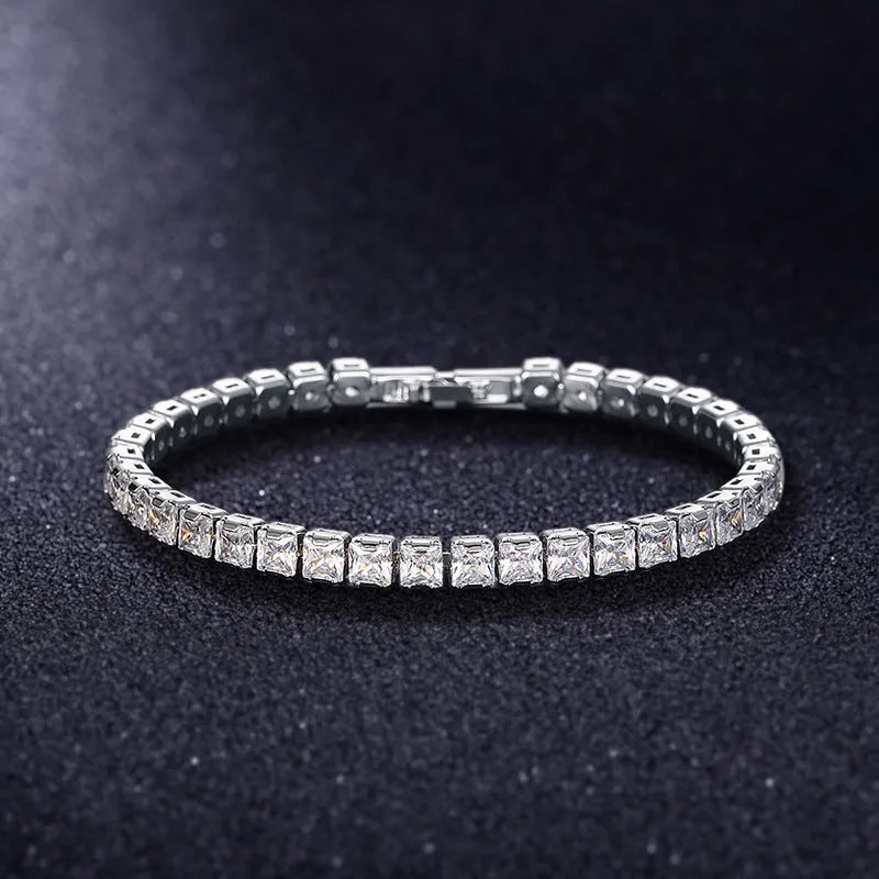 Women's square diamond bracelet with electroplated platinum finish and geometric design