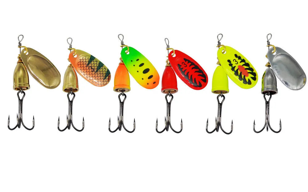 R composite rotating sequins copper bell fishing lure in seven colour options including gold, silver, and rose gold