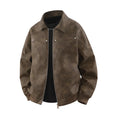 American retro brown lapel coat with loose fit, long sleeves, and lapel collar in a casual setting