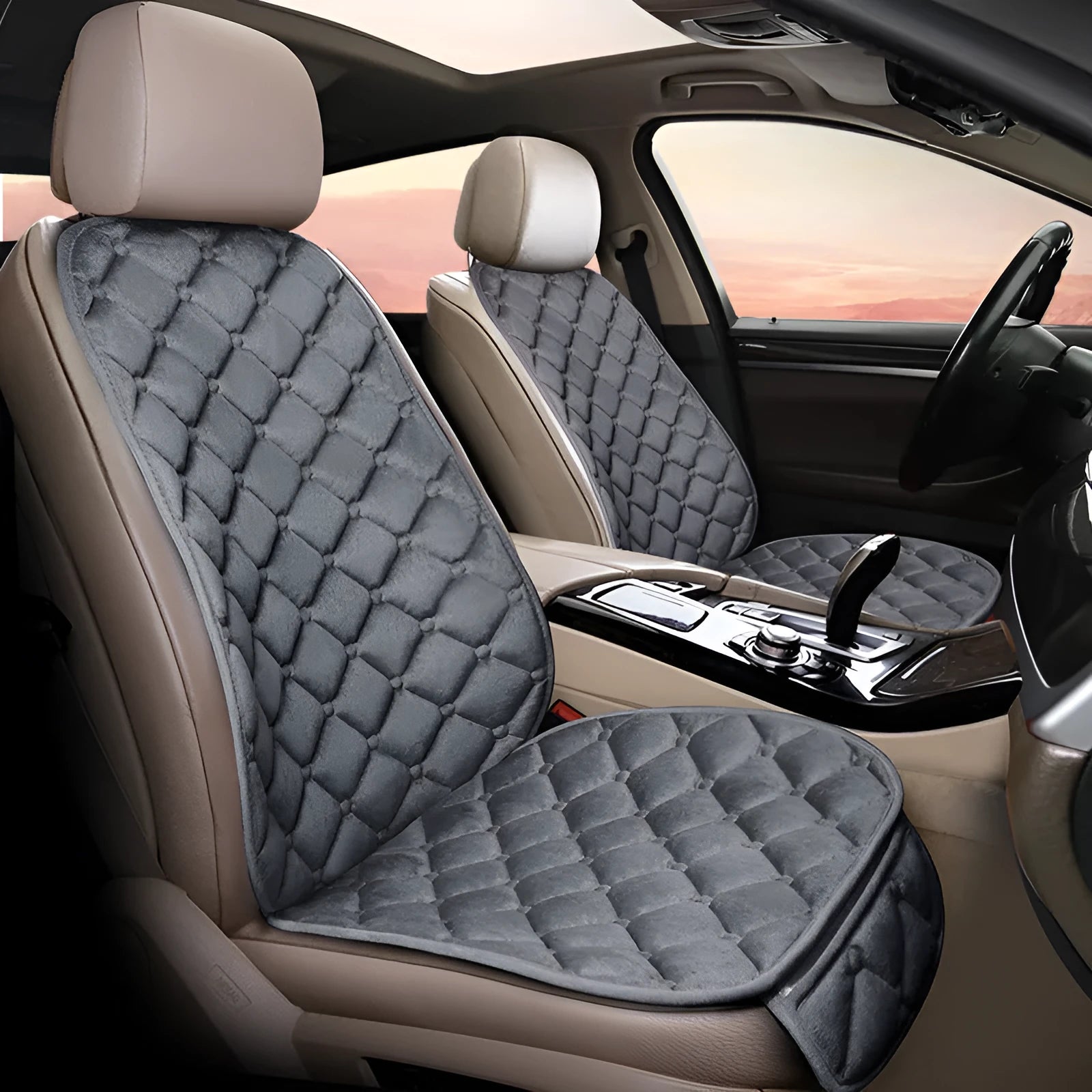 Ringer-style cotton plush car seat cushion in burgundy, black, coffee, grey, purple, or warm rice colour.