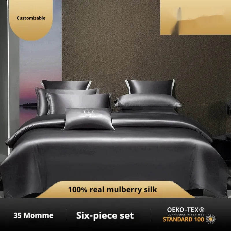 Silk four-piece quilt cover set in solid colour light luxury styling