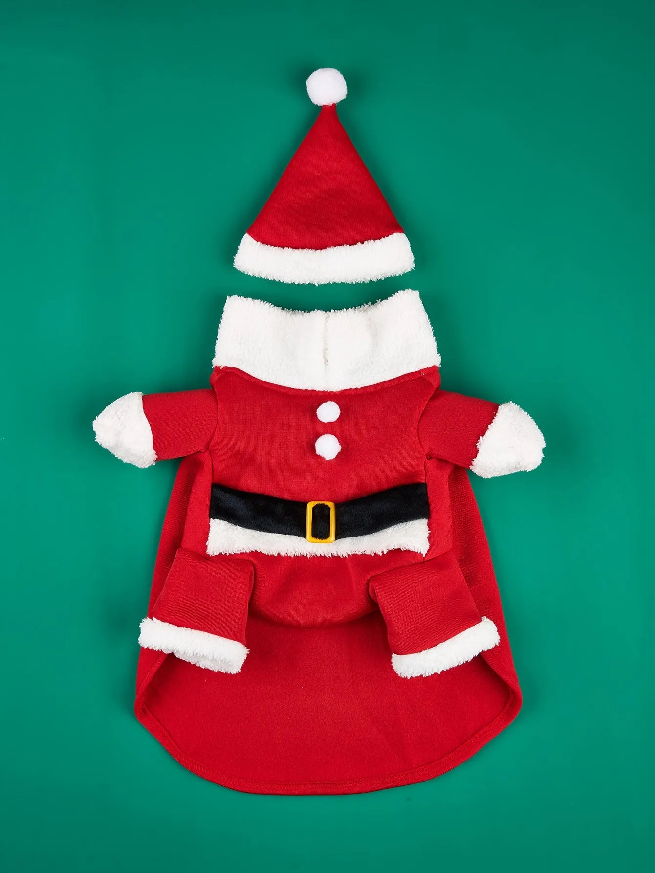 Red Christmas pet dog costume with polyester fabric and matching cap, size medium