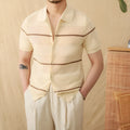 Casual lapel cardigan in thin cotton linen blend fabric, camel colour with short sleeves