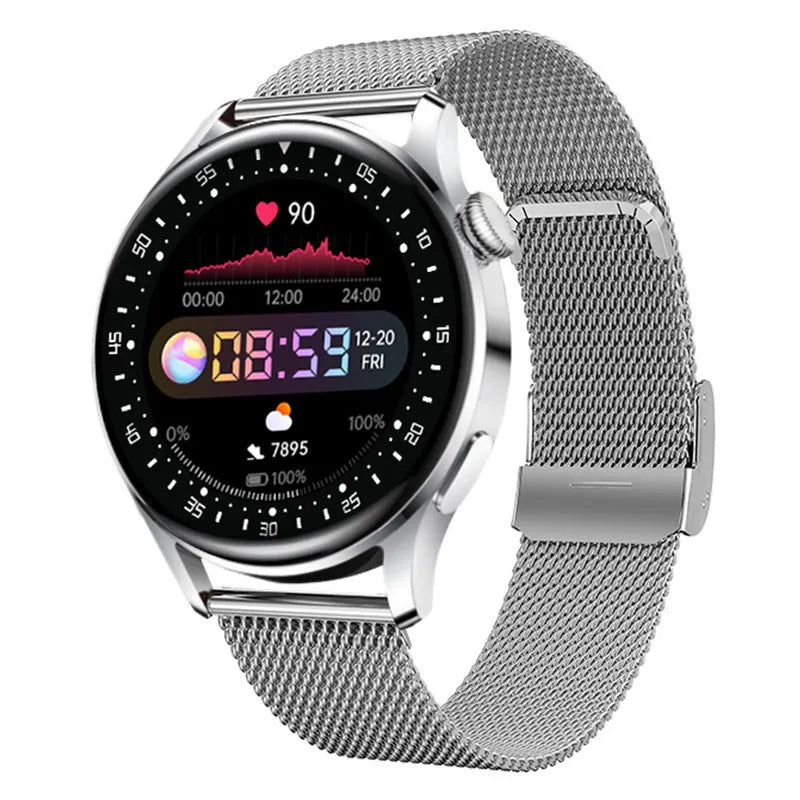 Black sports health monitoring smart watch with 1.32 inch screen and silicone wristband showing step counting interface