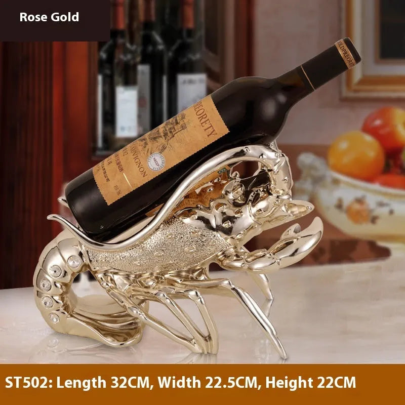 Lobster wine rack ornament in natural resin with rose gold or elegant silver finish