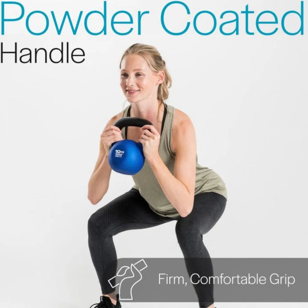 Blue cast iron dumbbell with teapot shape design, 10kg weight for home gym.