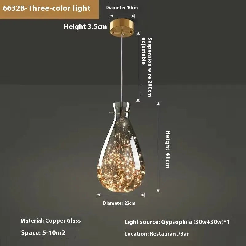 Modern simple style glass chandelier ceiling lamp with adjustable cord and remote control.