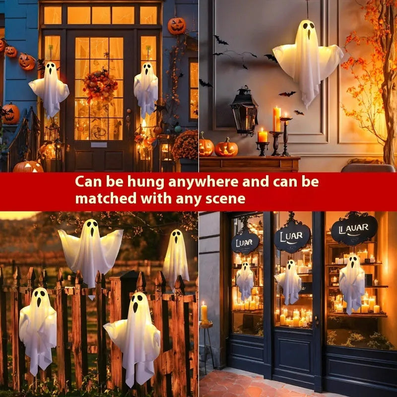 White luminous ghost Halloween light with cloth construction and battery operation