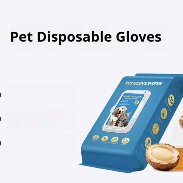Disposable plastic gloves for pet bathing and cleaning tasks with pack size options