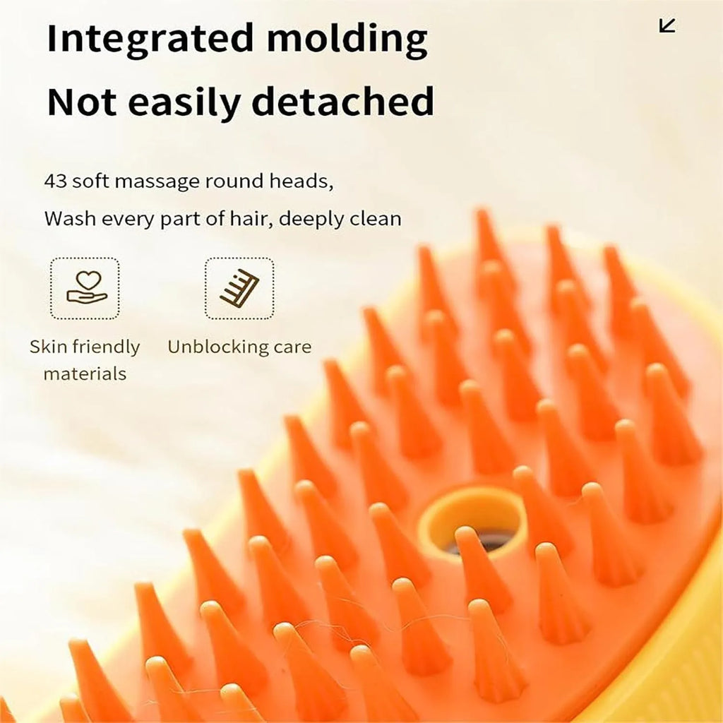 Green rechargeable cat steam brush with round teeth and massage function for pet grooming