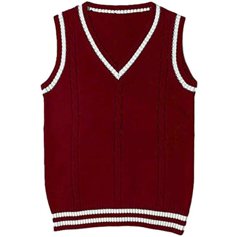Women's V-neck knitted waistcoat with striped stitching in slim fit pullover style