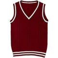 Women's V-neck knitted waistcoat with striped stitching in slim fit pullover style